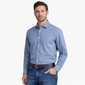 Ted Baker Endurance Blue Micro-Dot Dress Shirt 16 / 34–35 Floral Contrast Trim